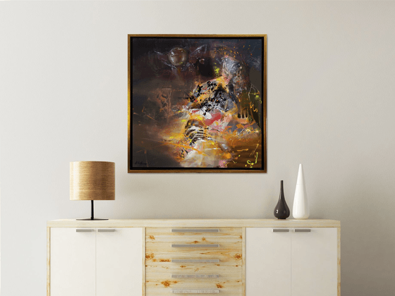 Large framed abstract enigmatic The collector of autumn leaves master O Kloska