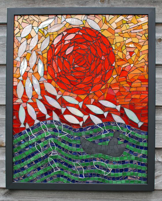 "Where All the Fish Go", glass and ceramic mosaic art