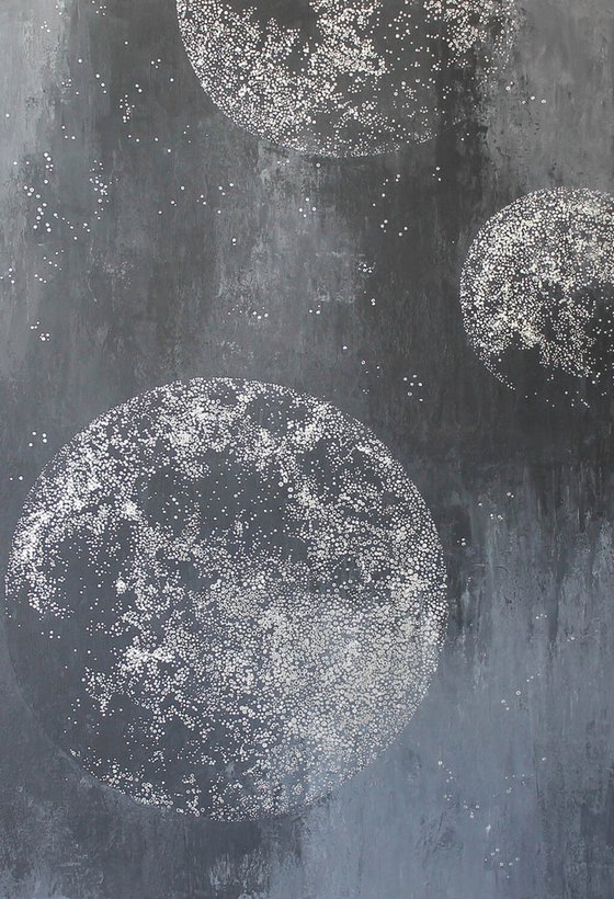 "Silver Planets" Abstract gray silver planets