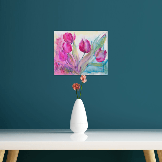 Tulip painting, Original watercolour painting, Floral wall art