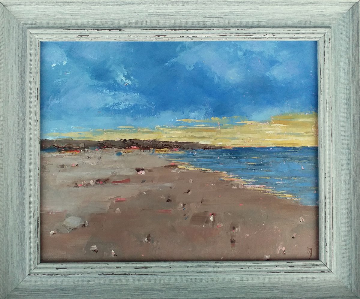 Abstract Landscape Oil Painting By Kestutis Jauniskis, 15 X 13", Autumn By The Sea, Original Artwork
