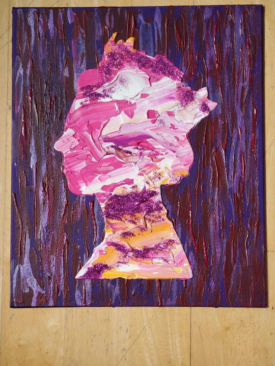 Queen #53  on bordo and purple  background  inspired by Queen Elizabeth II