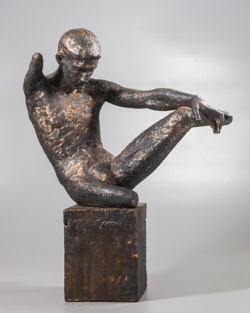 Expressive Portrait Clay Sculpture By Nadiia Otriazha Fedir Bushmanov, 17 X 21", The Stride, Original Artwork