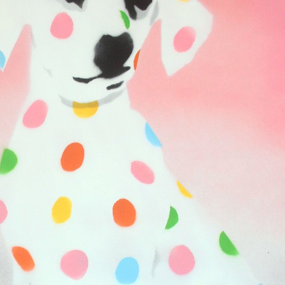 Damien's dotty, spotty, puppy dawg (pink on The Daily Telegraph) + free poem.
