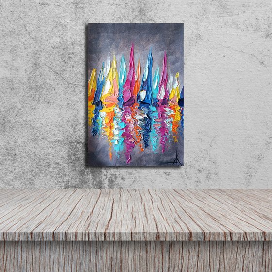 Yachts in the sea - oil painting, yacht club, seascape, sea with yachts, yacht original painting, gift, impressionism, small size