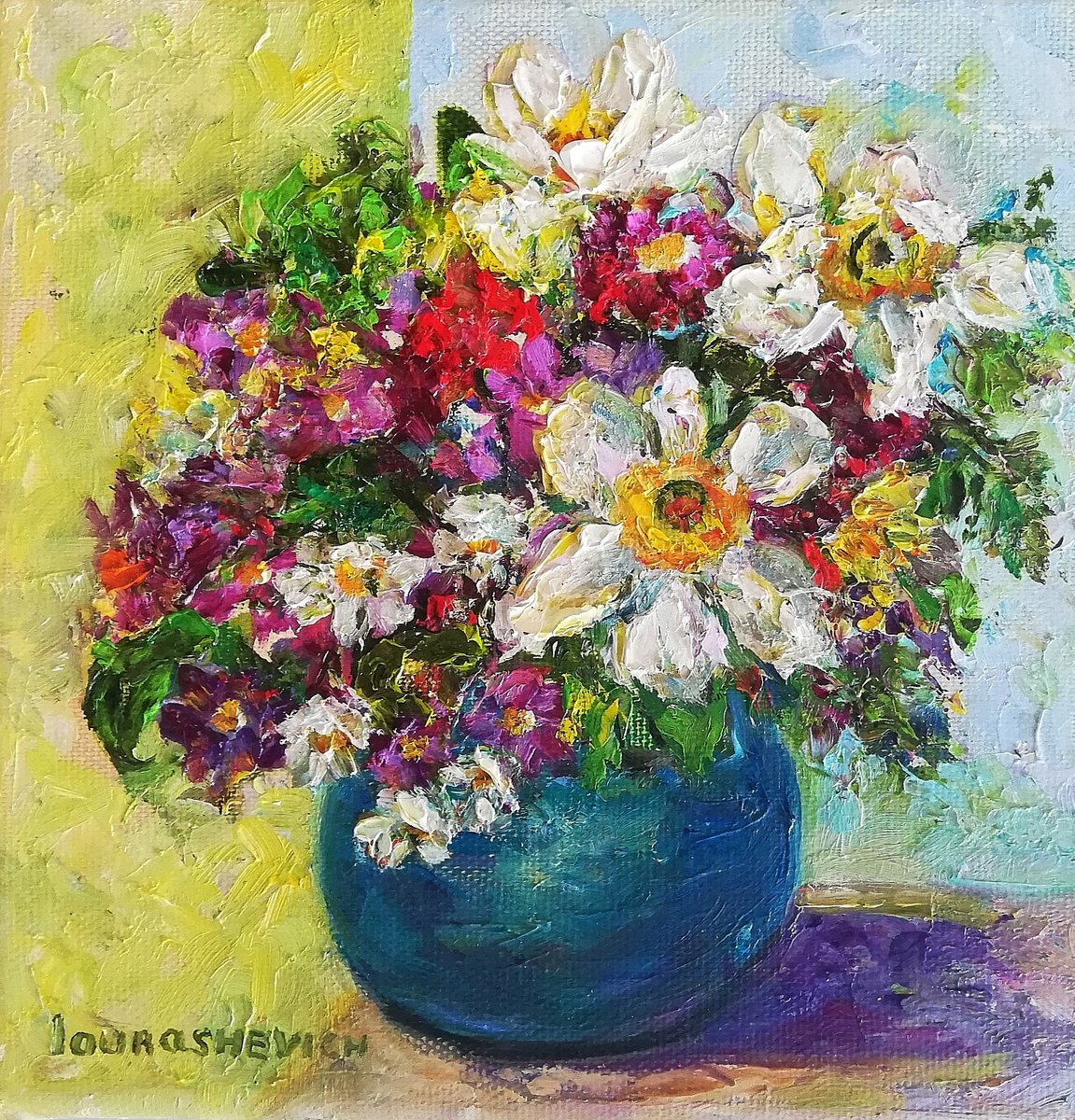 Floral Bouquet Gift / Small Oil Painting 8x8in (20x20cm) by Katia Ricci