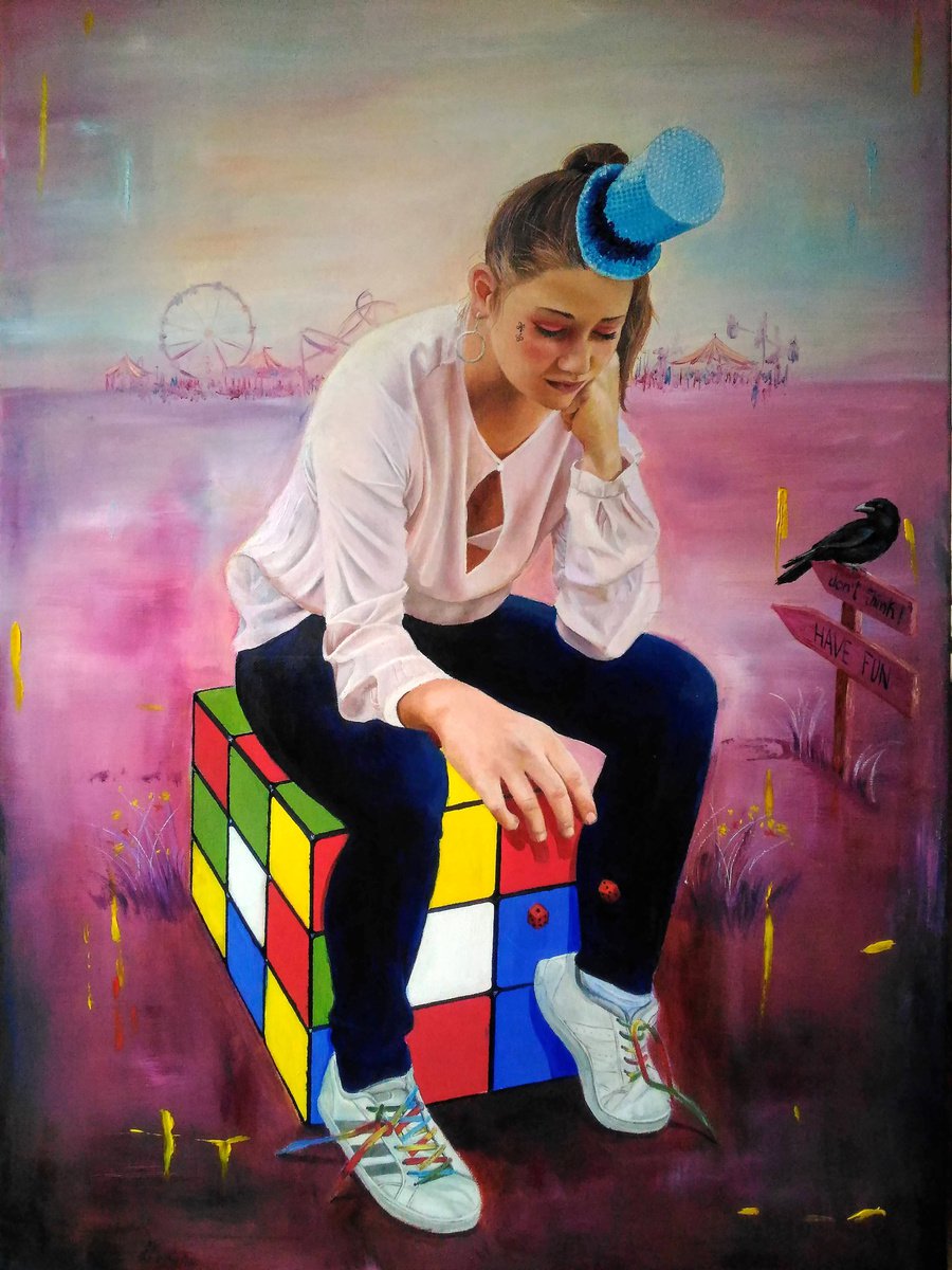Surrealistic Portrait Oil Painting By Laura Muolo, 20 X 28", The Alternative, Original Artwork