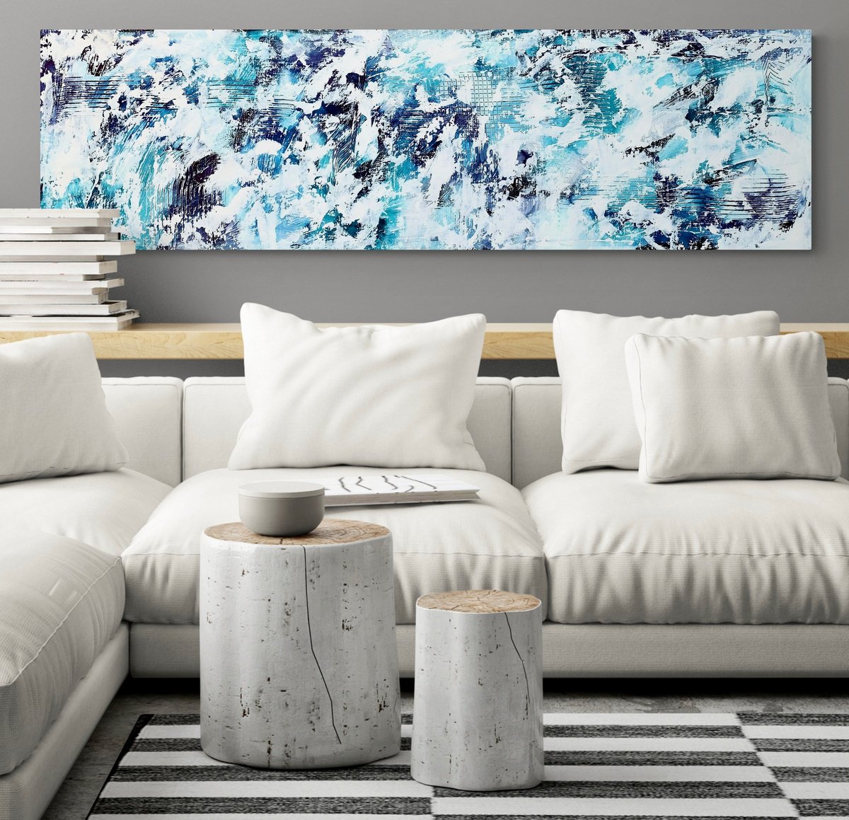 Abstract Acrylic Painting By Anita Kaufmann, 55 X 16, Beyond The Sea ## 723, Original Artwork