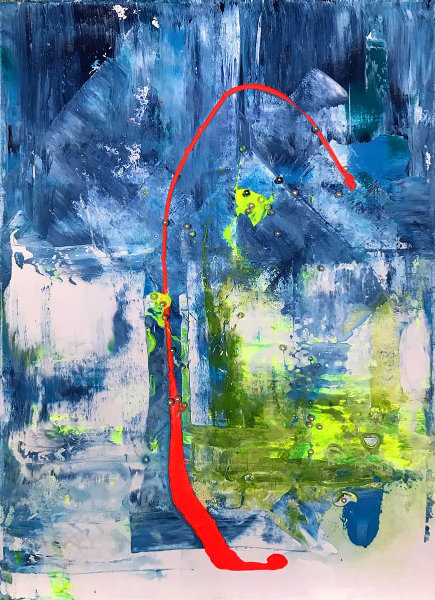 Impressionistic Abstract Acrylic Painting By Olga Melezhik, 20 X 28", Torn Beads, Original Artwork