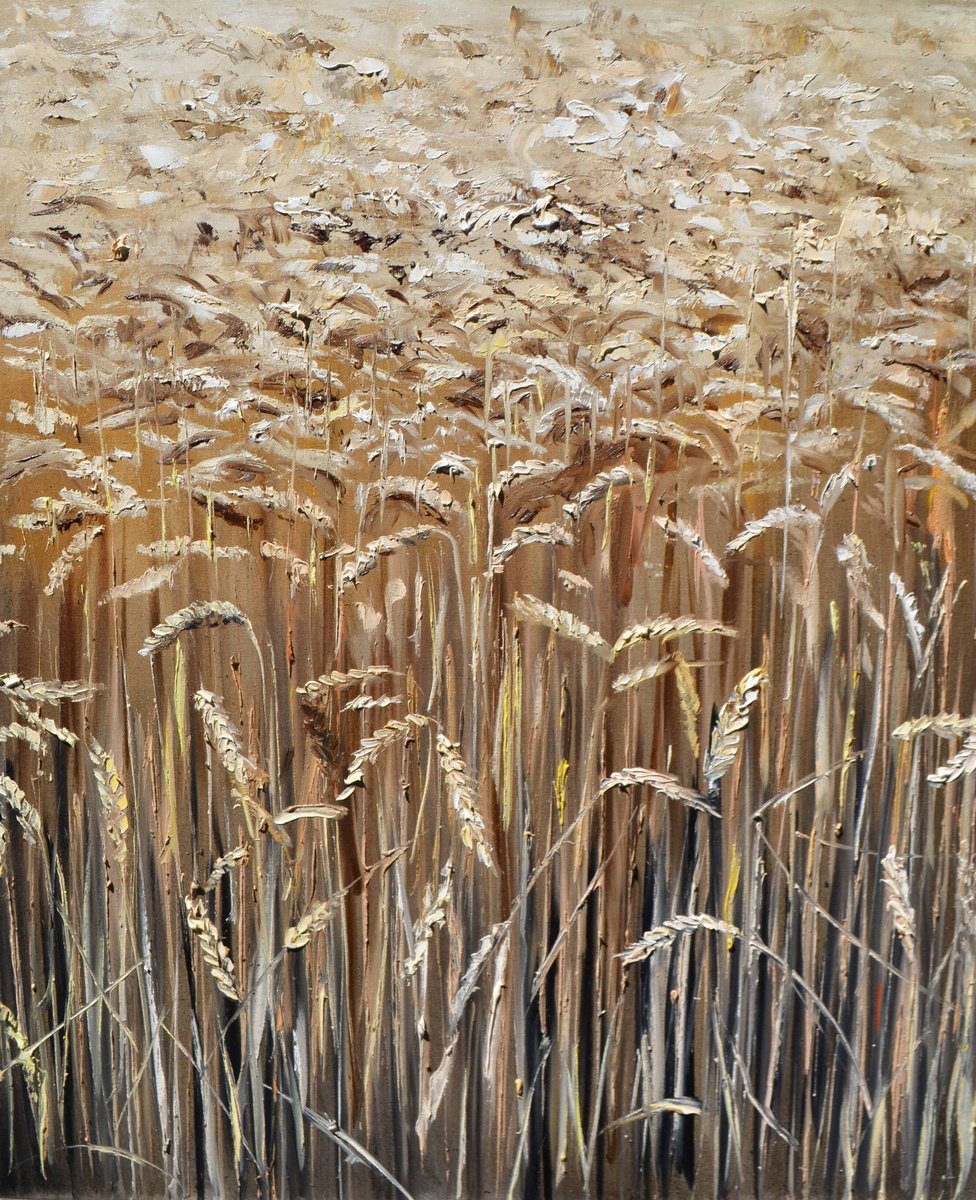 Impressionistic Botanical Oil Painting By Valeriia Radziievska, 20 X 24", Golden Wheat, Original Artwork