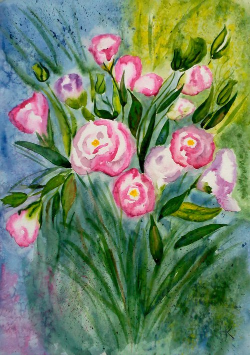 Ranunculus original watercolor painting by Halyna Kirichenko