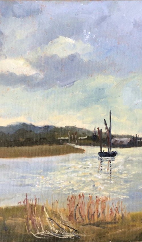 Oare creek, north Kent. An original plein air coastal painting by Julian Lovegrove Art