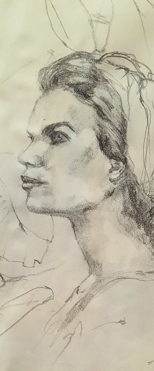Graceful Glance - Original Pencil Head Study by Alison Fennell