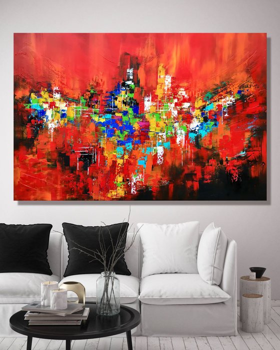 Forgotten Journey - XL LARGE,  Modern, Textured, Joyful,  Energetic,  Bold,  Colorful Painting - READY TO HANG!