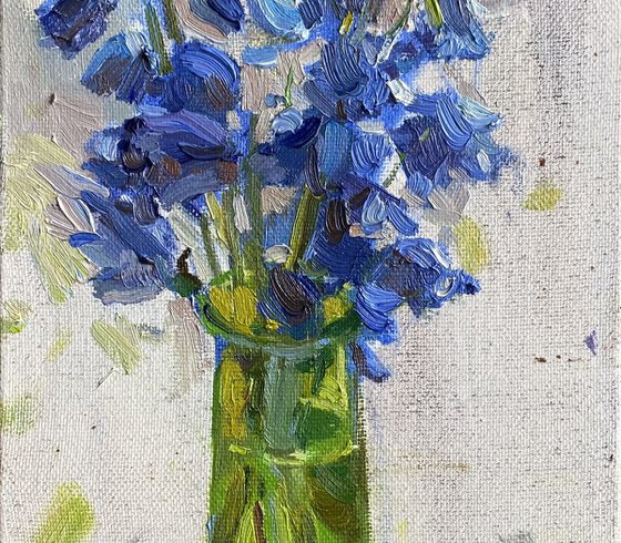 Blue Flowers in Green Vase