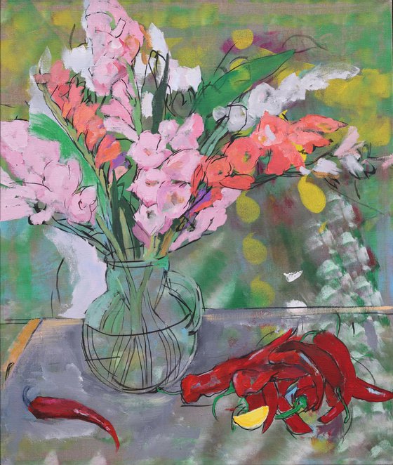 Pink gladioluses