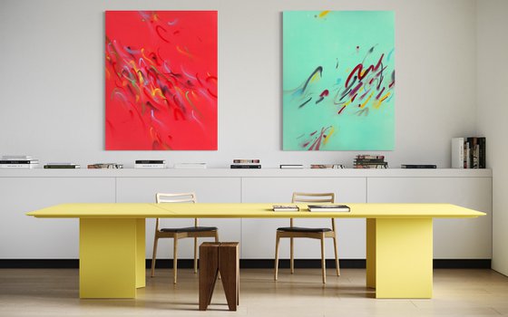 Diptych 'Blue And Red Notes"