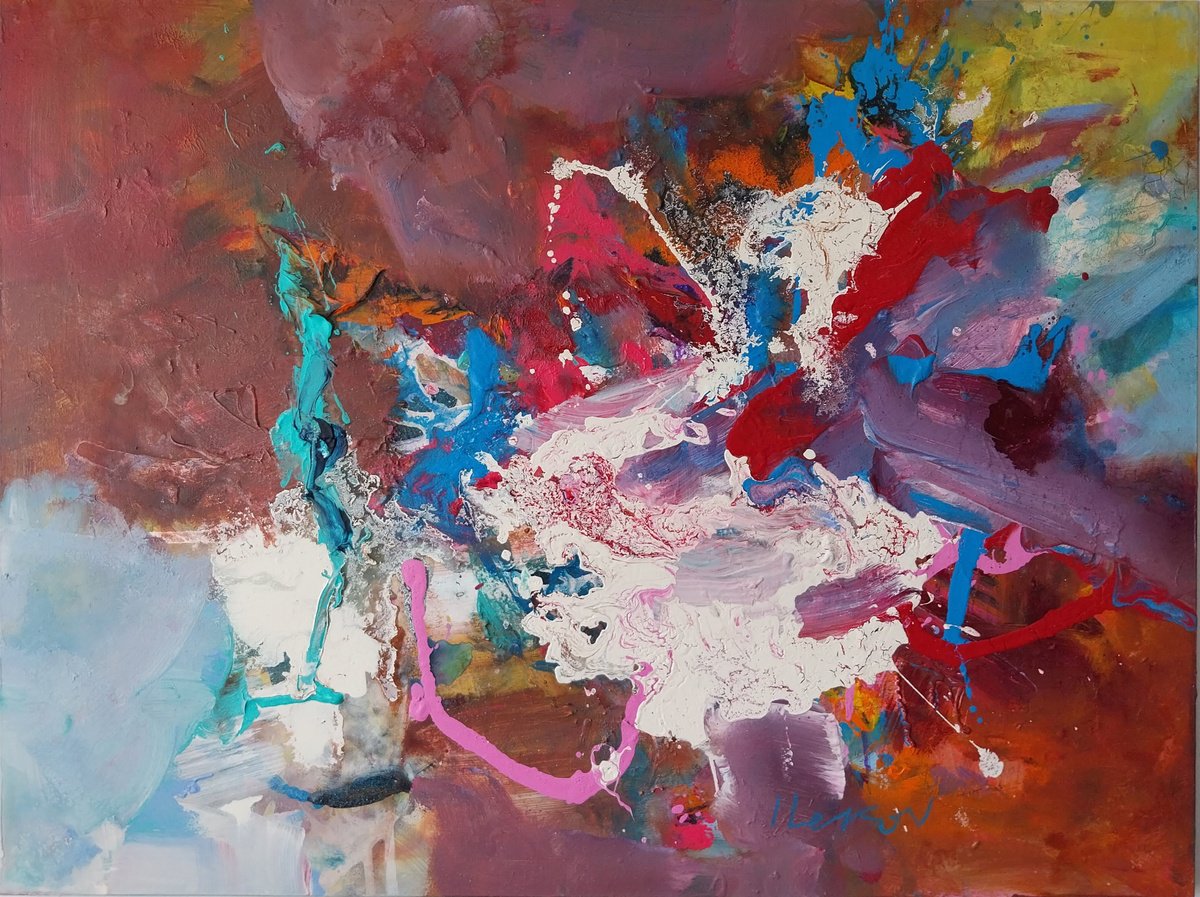 Abstract Acrylic Painting By Ivo Lekov, 31 X 24, Up And Down The Ladder, Original Artwork