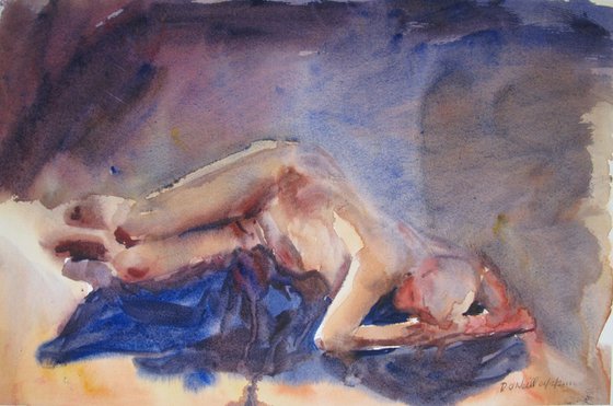 seated female nude/reclining male nude