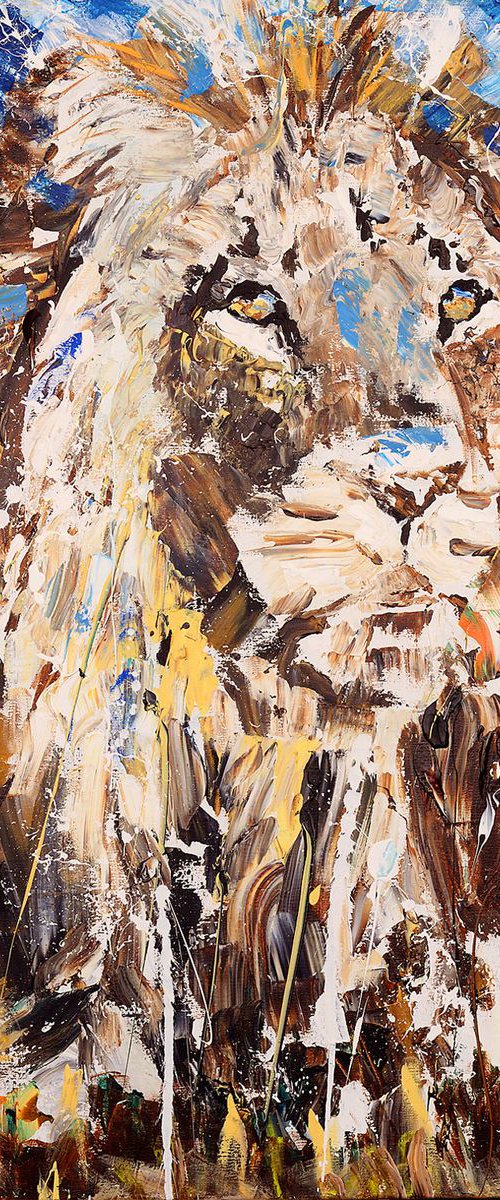 Lion: The Lion's Son 100 x 120 x 4 cm Wild life painting by Oswin Gesselli