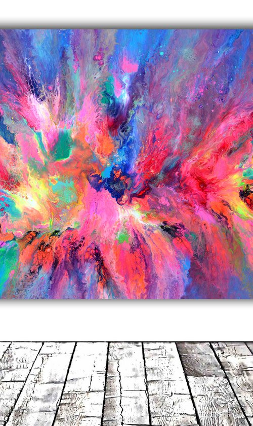 55x31.5'' FREE SHIPPING Large Ready to Hang Abstract Painting - XXXL Huge Colourful Modern Abstract Big Painting, Large Colorful Painting - Ready to Hang, Hotel and Restaurant Wall Decoration, Happy Harmony XXI by Soos Tiberiu