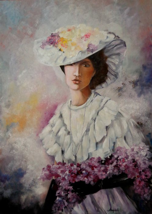 Lady with purple flowers by Anna Rita Angiolelli