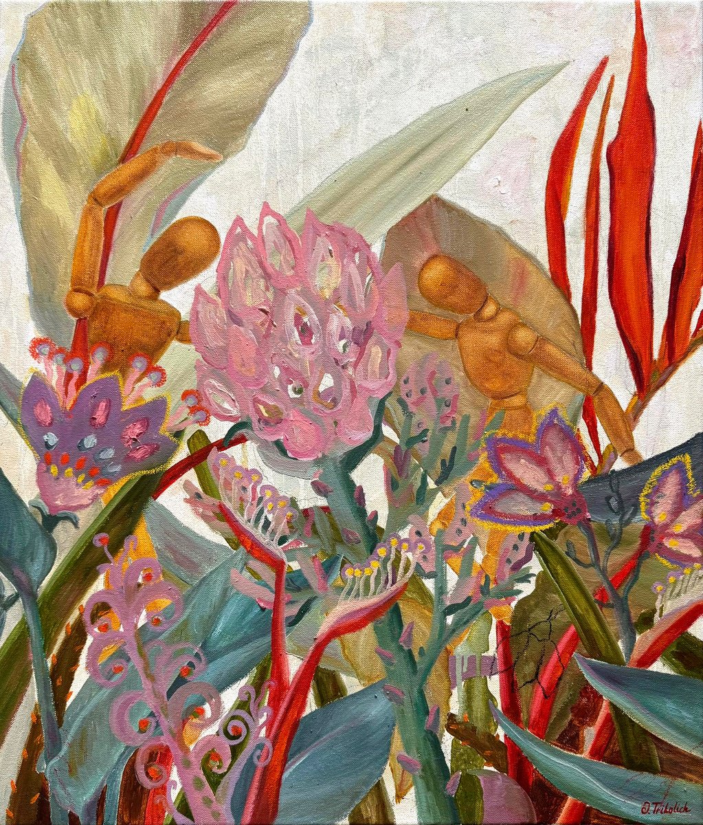 Abstract Botanical Oil Painting By Olha Trykolich, 24 X 28", Dance, Original Artwork