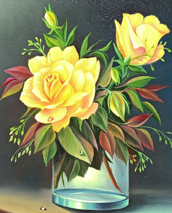 Yellow roses(20x24cm, oil painting, ready to hang)