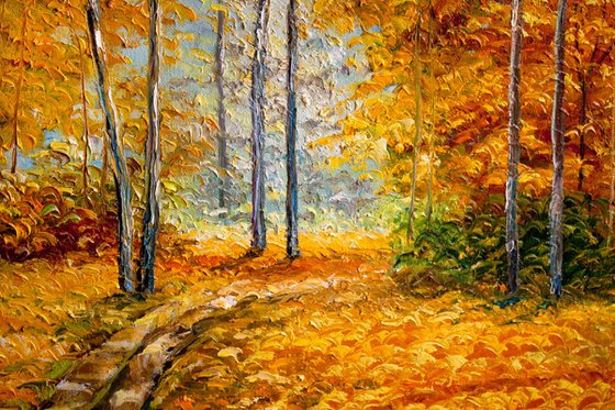 Birch grove in autumn (size 85х45cm)