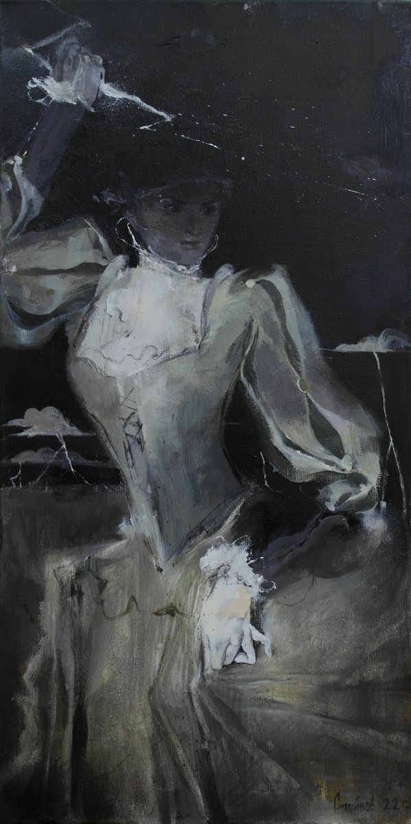 Expressive Portrait Acrylic Painting By Stefan Stoikov, 20 X 39", Sasha, Original Artwork