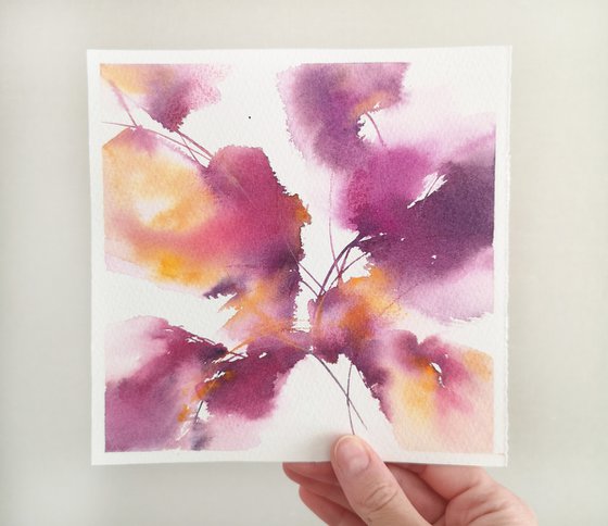 Mini painting with purple abstract flowers