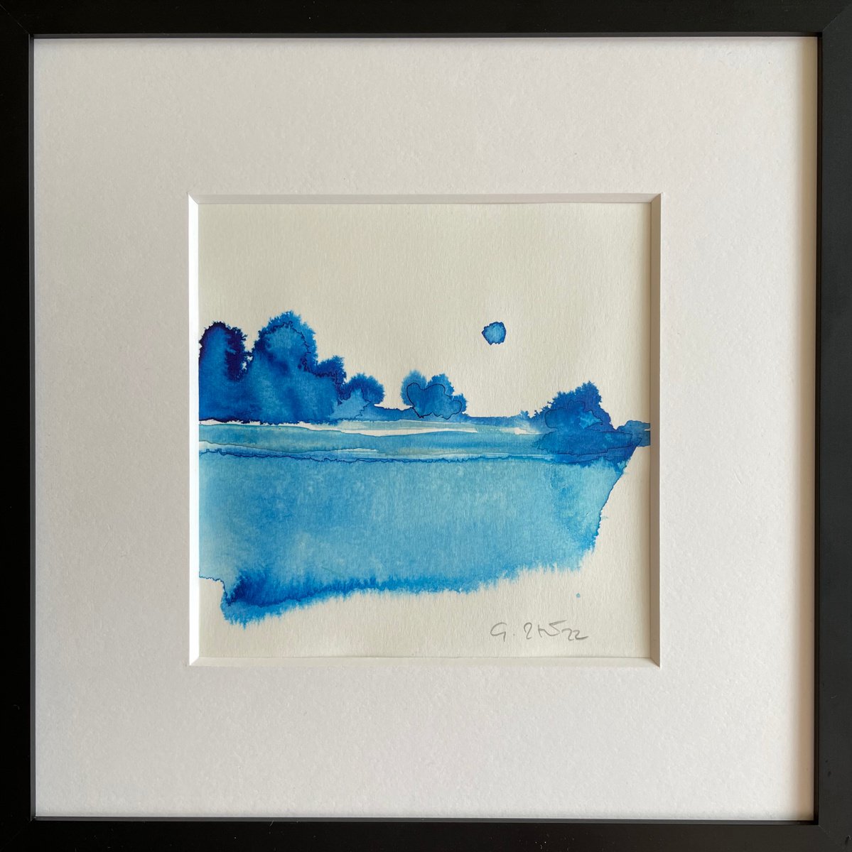 Abstract Landscape Watercolour By Gesa Reuter, 8 X 8, Blue Dream, Original Artwork
