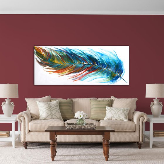 Magic Feather 2- Extra Large Abstract Painting 72" x 30"