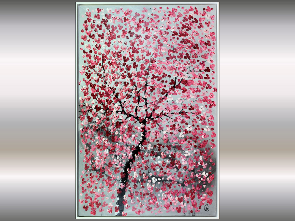 Kirschbaum acrylic abstract painting cherry blossoms nature painting framed canvas wall a... by Edelgard Schroer
