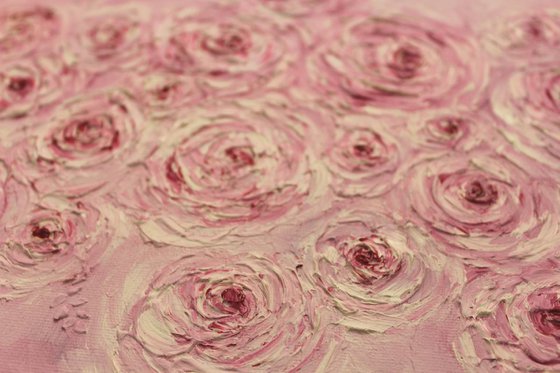"Love" - Pink roses - floral oil painting - textured art -still life - floral art