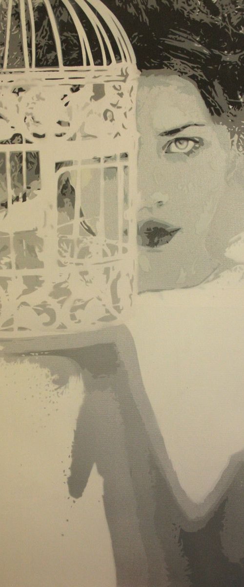 Lady with bird cage by BIZZY
