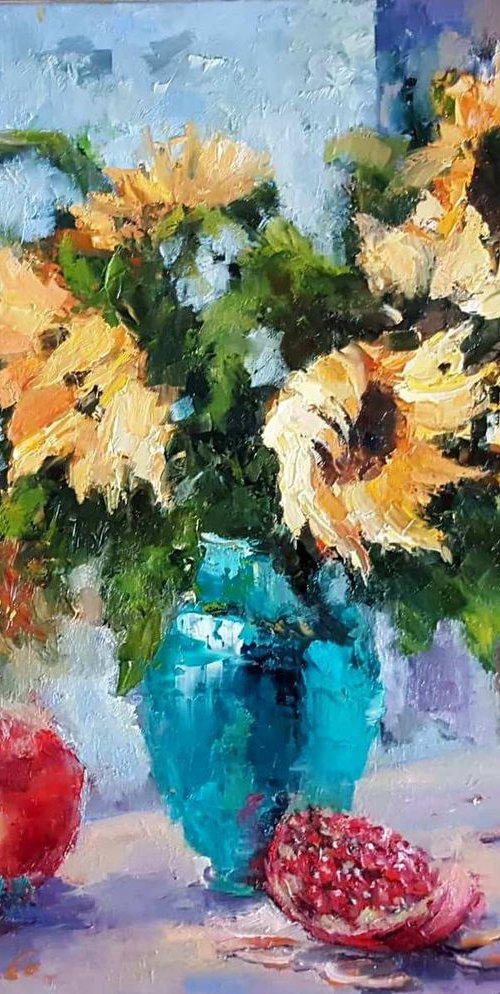 Sunflowers and pomegranates by Olga Egorov