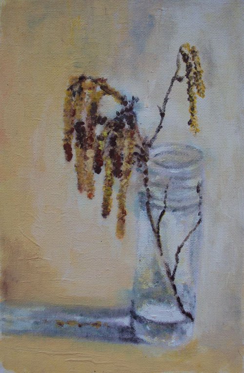Spring Catkins in a glass jar by Teresa Tanner
