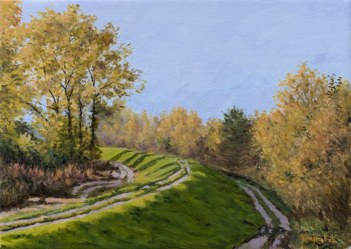 Impressionistic Landscape Oil Painting By Dejan Trajkovic, 14 X 10, Delta Of Roads, Original Artwork
