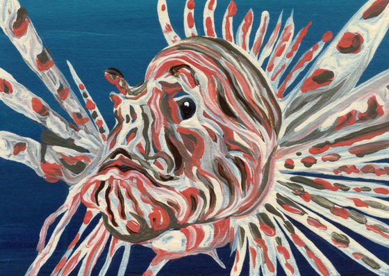 ACEO ATC Original Painting Lion Fish Marine Art-Carla Smale