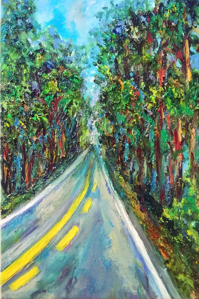 Impressionistic Botanical Oil Painting By Katia Ricci, 8 X 12", On The Road, Original Artwork