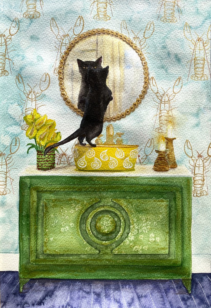 Whiskers and Whims: Home Adventures of a Black Cat - Mirror by Tetiana Savchenko