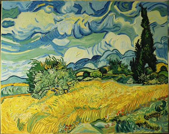 What Field with Cypresses, Oil, 92x73cm - Van Gogh Hommage)