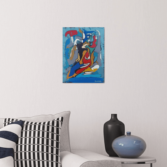 Abstract with blue(30x40cm, oil painting, ready to hang)