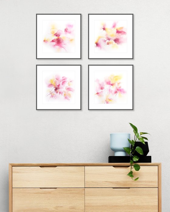 Pink abstract flowers set