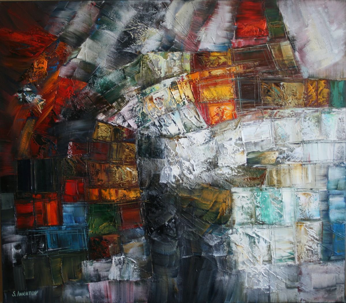 Abstract Oil Painting By Sergei Inkatov, 31 X 28", The Eternal City, Original Artwork