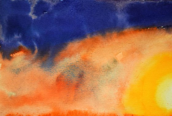 Sunset seascape original watercolor painting, coastal home decor