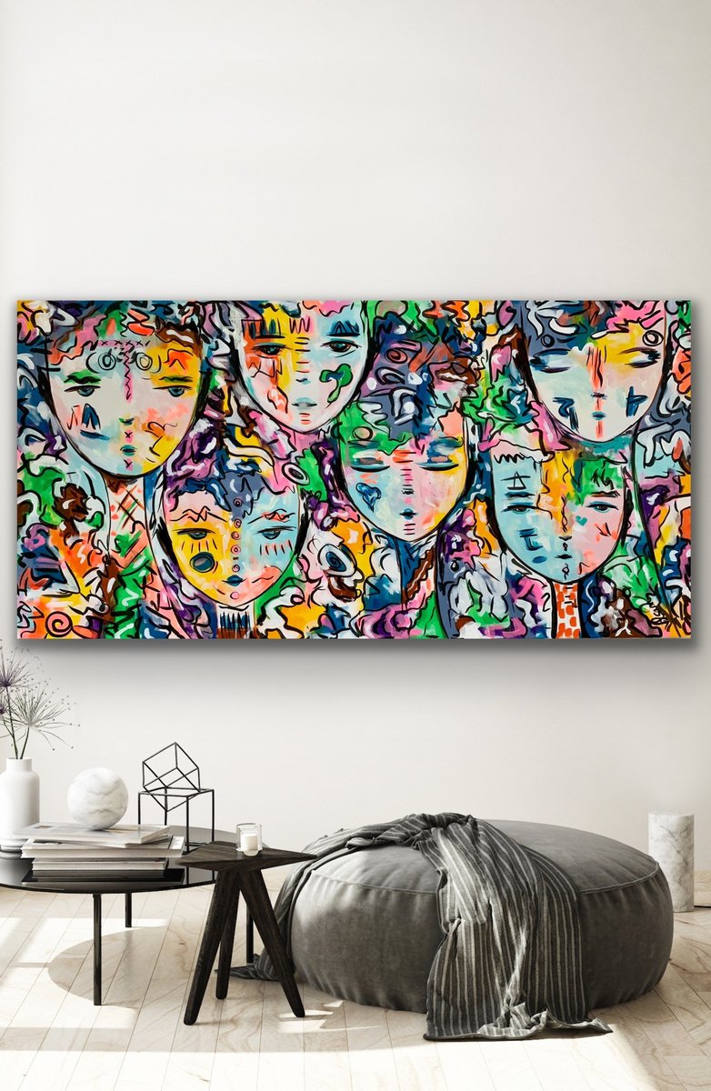 Organic Abstract Acrylic Painting By Veronica Vilsan, 71 X 35", Free Spirits 12, Original Artwork