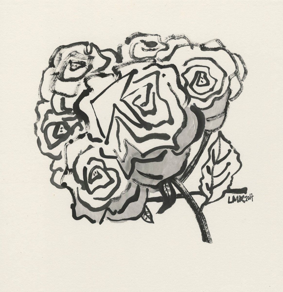 Illustrative Botanical Ink Drawing By Lee Man Ki Joyce, 14 X 14", Come On This Way, Original Artwork