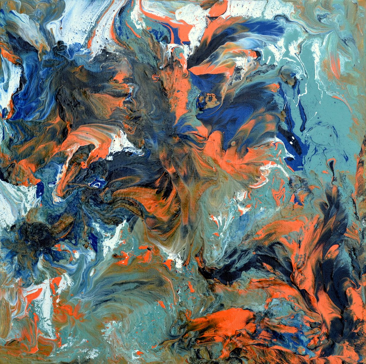 Abstract Acrylic Painting By Thierry Vobmann. Abstract ., 16 X 16", Fluidity. 3D Canvas., Original Artwork